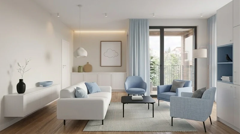 AI Scandinavian living room with blue accents
