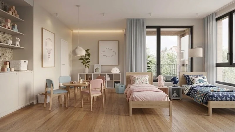 AI kids room with twin beds